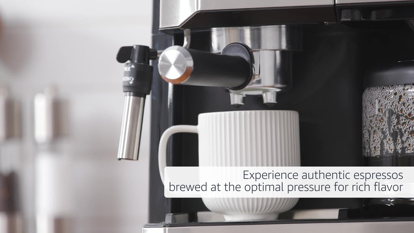  De'Longhi All-in-One Combination Coffee Maker & Espresso  Machine + Advanced Adjustable Milk Frother for Cappuccino & Latte + Glass  Coffee Pot 10-Cup, COM532M black: Home & Kitchen